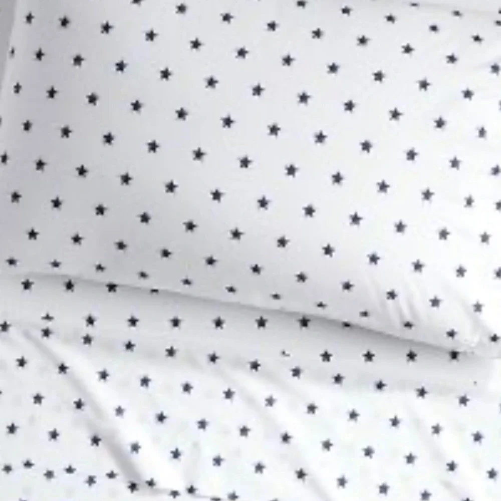 Pottery Barn Kids Star Flat Sheet Twin 100% Cotton White Navy‎ Blue Nautical